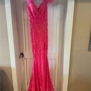 Elegant Pink Sequin Prom Dress